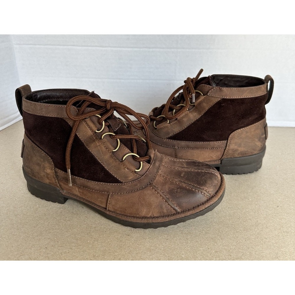 UGG Waterproof Brown Leather Lace Up Ankle Boots Winter Hiking Size‎ 8 (1095156)